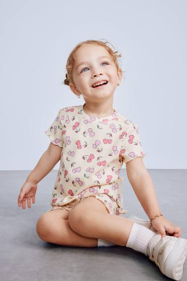 Baby Girl Patterned Ribbed Camisole 2 Piece Set