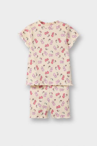 Baby Girl Patterned Ribbed Camisole 2 Piece Set