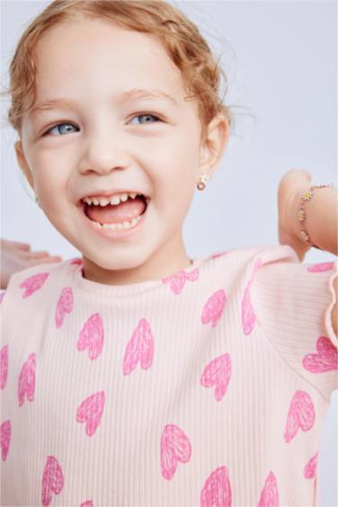 Girl Patterned Ribbed Camisole T-Shirt Shorts 2 Piece Set