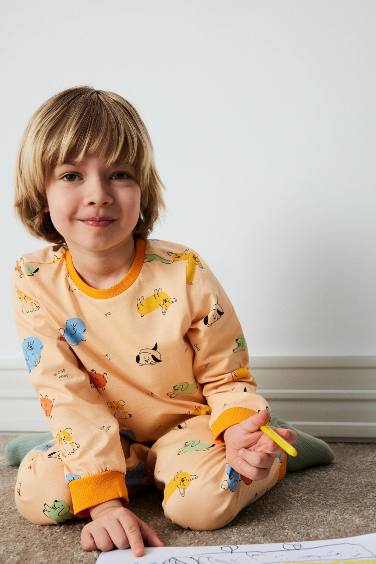 Pijama Takımı Desenli Uzun Kollu Penye Üst Beli Lastikli Uzun Alt Erkek Bebek