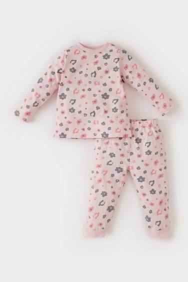 Baby Girl Leopard Patterned Cotton Top Bottom 2 Piece Pajama Set