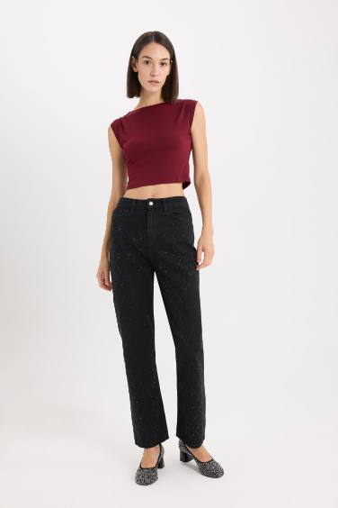 Straight Fit Yüksek Bel Bilek Boy Jean Pantolon