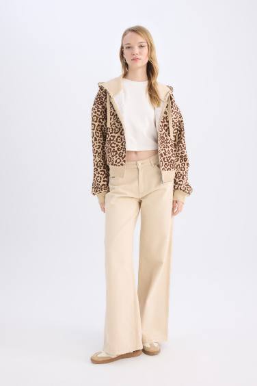 Sweat à capuche zippé à Coupe Ample avec motif Léopard