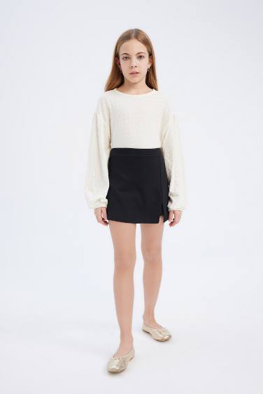 Girl Crew Neck Blouse Shorts Skirt 2 Piece Set