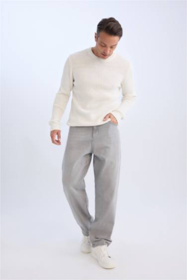 Standart Fit Bisiklet Yaka Dokulu Triko Kazak