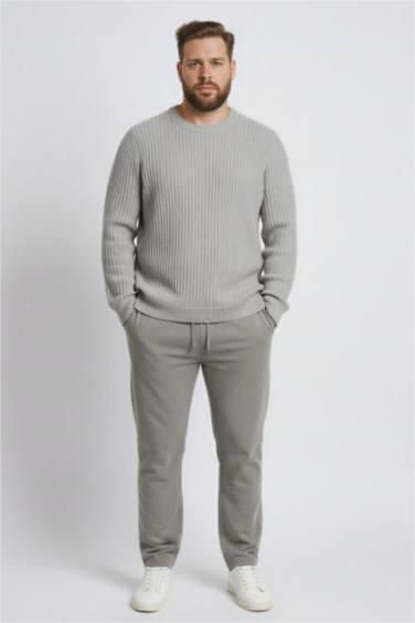 Standart Fit Bisiklet Yaka Basic Dokulu Triko Kazak