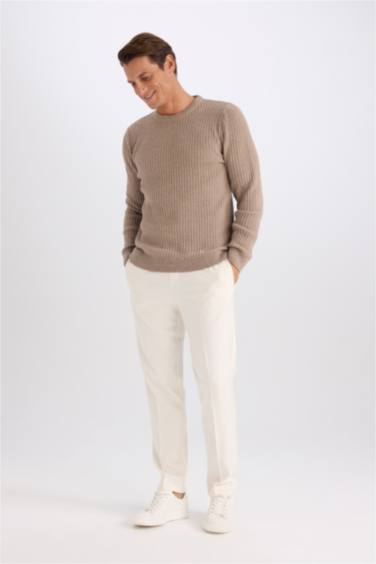 Standart Fit Bisiklet Yaka Dokulu Triko Kazak