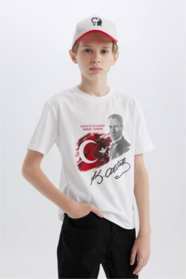 تيشيرت أولاد نص كم مطبوع قصة عادية برقبة مستديرة