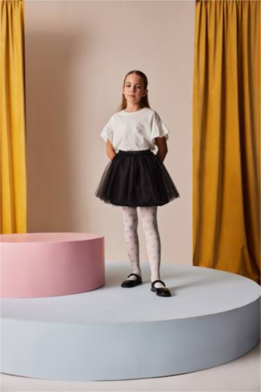 Girl Crew Neck Printed Short Sleeve T-Shirt