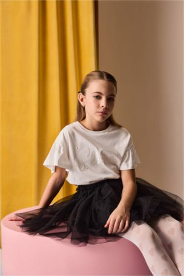 Girl Crew Neck Printed Short Sleeve T-Shirt