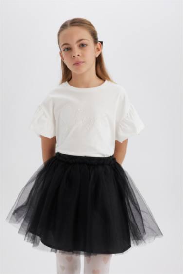 Girl Crew Neck Printed Short Sleeve T-Shirt