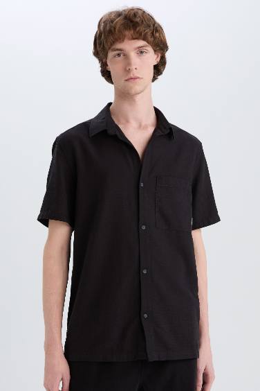 100% хлопковая рубашка с короткими рукавами, slim fit, базовая модель