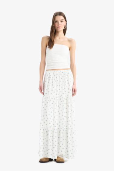 Floral Crinkle Viscose Cotton Lined High Waist Maxi Skirt