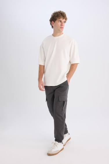 Jogger Pantolon Regular Beli Bağcıklı Dokulu Kargo Cepli