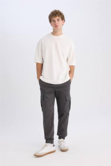 Jogger Pantolon Regular Beli Bağcıklı Dokulu Kargo Cepli