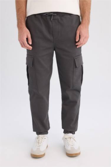 Jogger Pantolon Regular Beli Bağcıklı Dokulu Kargo Cepli
