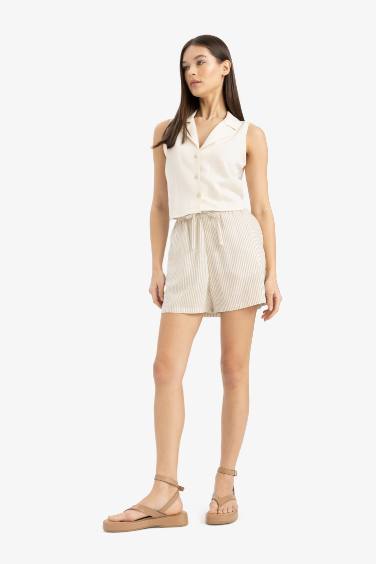 Обычная Посадка Короткие Льняная Смесь Шорты