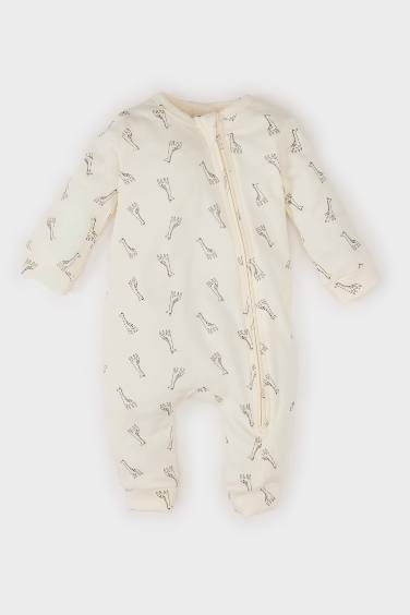 Baby Boy Newborn Giraffe Printed Long Sleeve Zippered Jumpsuit