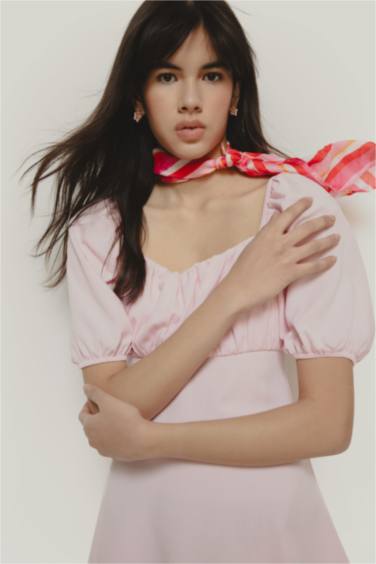 Square Collar Linen Blended Midi Dress