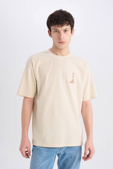 Boxy Fit Crew Neck Printed Short Sleeve T-Shirt