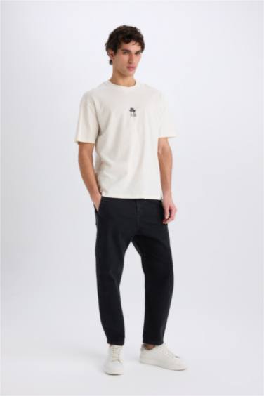 تيشيرت قطن أوفر سايز نص كم برقبة مستديرة