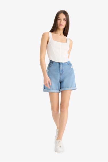Boyfriend High Waist Crop Fit Denim Shorts