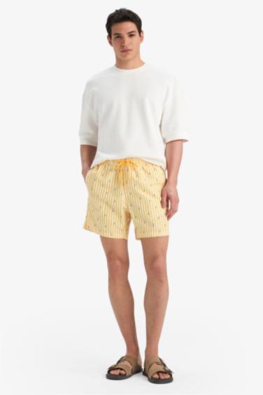 Mesh Lined Short Length Striped Swim Shorts