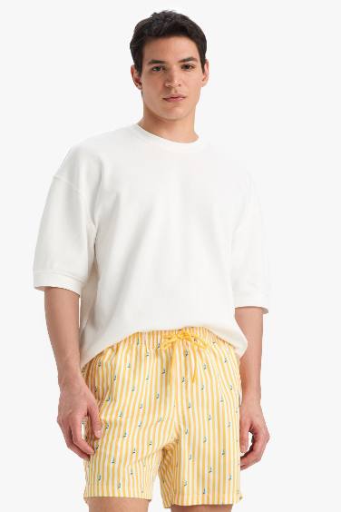 Mesh Lined Short Length Striped Swim Shorts