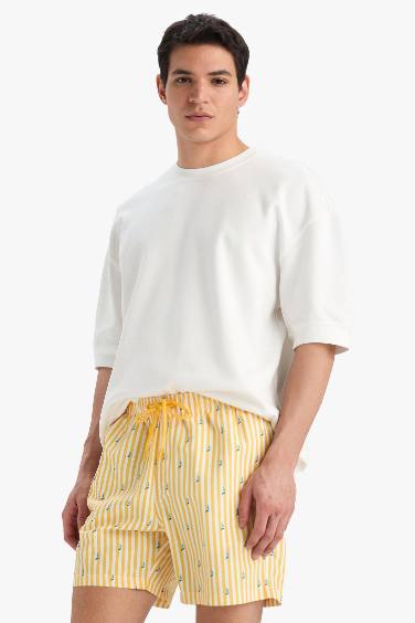 Mesh Lined Short Length Striped Swim Shorts