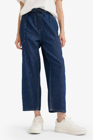 Pull On Carrot Fit Yüksek Bel Crop Fit Yumuşak Jean Pantolon