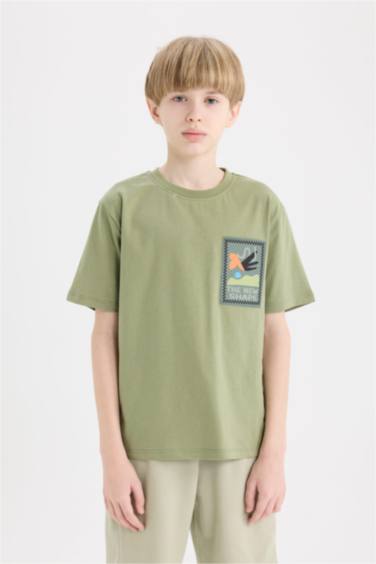 تيشيرت أولاد نص كم مطبوع قصة عادية برقبة مستديرة