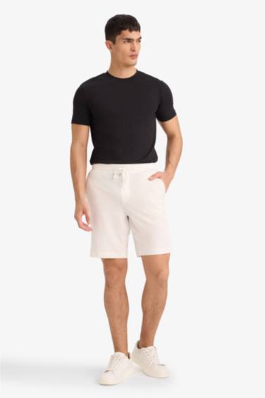 Regular Fit Tied Waist Crinkle Bermuda Shorts