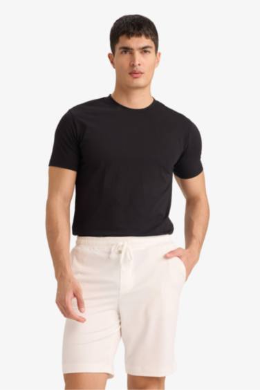 Regular Fit Tied Waist Crinkle Bermuda Shorts