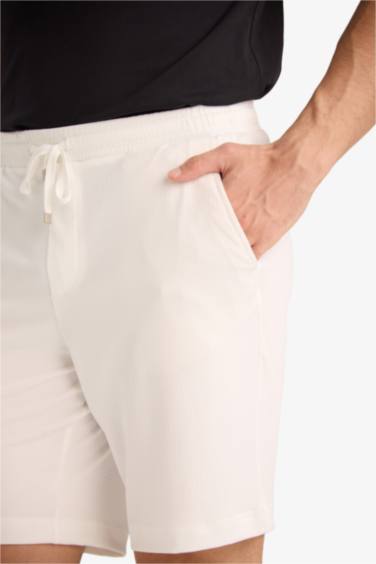 Regular Fit Tied Waist Crinkle Bermuda Shorts