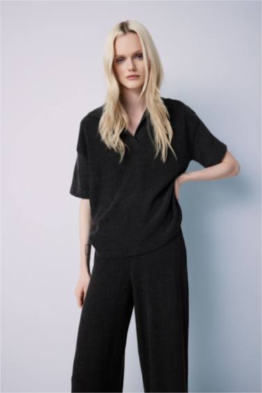 T-shirt polo basique à manches courtes pour femme