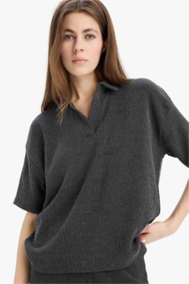 T-shirt polo basique à manches courtes pour femme