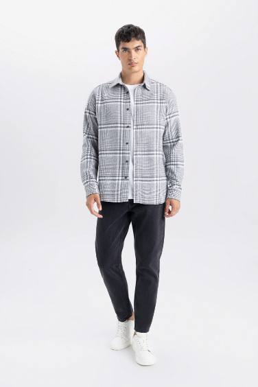 قميص بولو كاروهات ردن طويل فلانيل قصة عادية