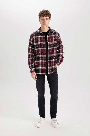 قميص بولو كاروهات ردن طويل فلانيل قصة عادية