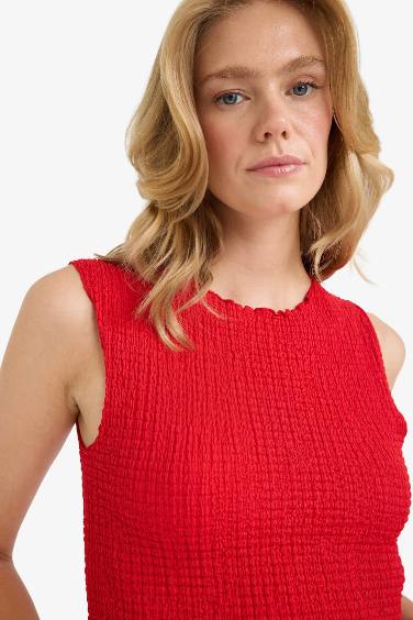 Slim Fit Crew Neck Crepe Blouse