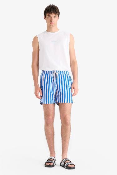 Mesh Lined Short Length Striped Swim Shorts