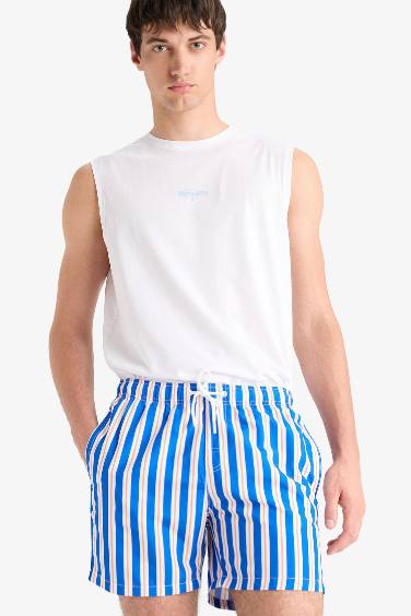 Mesh Lined Short Length Striped Swim Shorts