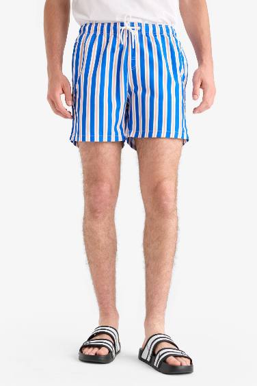 Mesh Lined Short Length Striped Swim Shorts