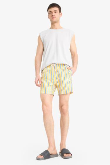 Mesh Lined Short Length Striped Swim Shorts