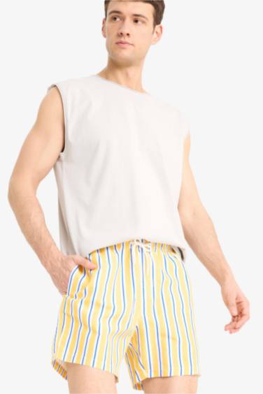 Mesh Lined Short Length Striped Swim Shorts