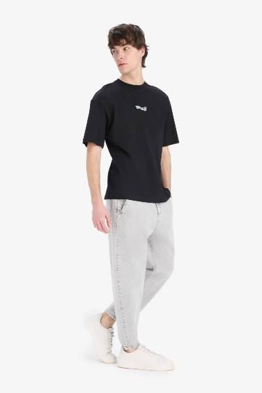 تيشيرت قطن أوفر سايز مطبوع برقبة مستديرة