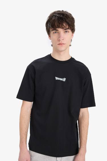 تيشيرت قطن أوفر سايز مطبوع برقبة مستديرة