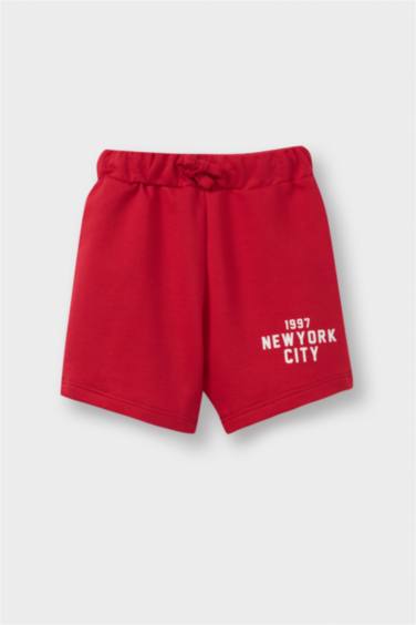 شورت بطبعة شعار قماش رقيق قصة عادية