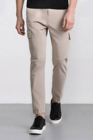 Pantalon Jogging Cargo en Gabardine à taille élastique