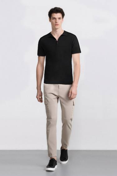 Pantalon Jogging Cargo en Gabardine à taille élastique