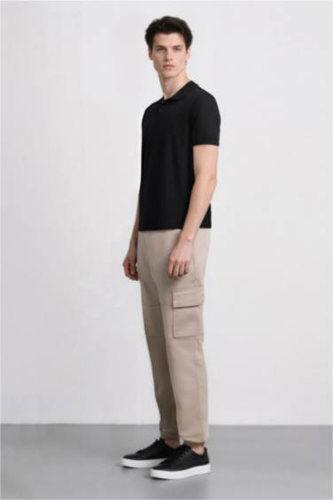 Pantalon Jogging Cargo en Gabardine à taille élastique